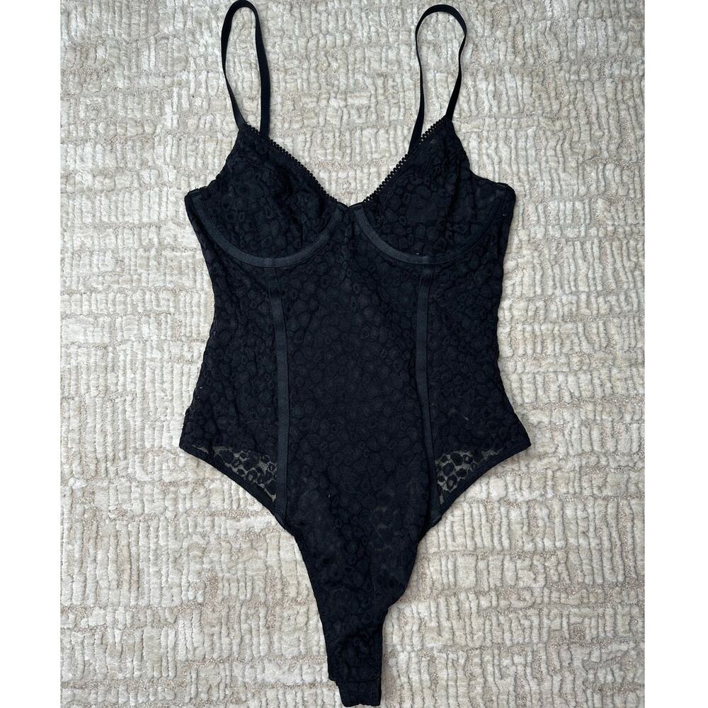 Sheer Black Leopard Print Corset Bodysuit